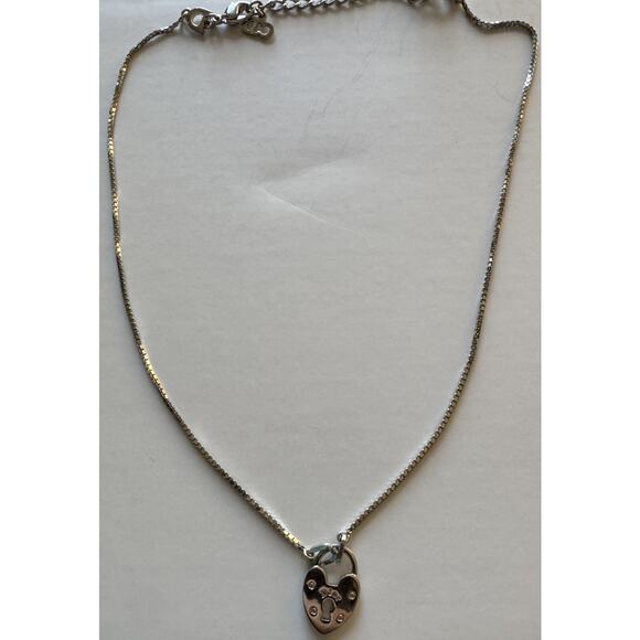 Signed Dior Silver-Tone Heart Padlock Pendant Necklace with Logo Tag - Picture 1 of 6